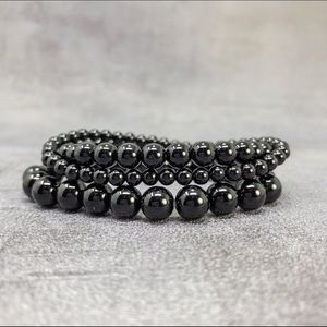 Set of 3 Black onyx Stackable Bracelet in 4/6/8mm
